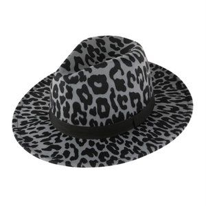 Grey & Black Leopard Fedora Hat